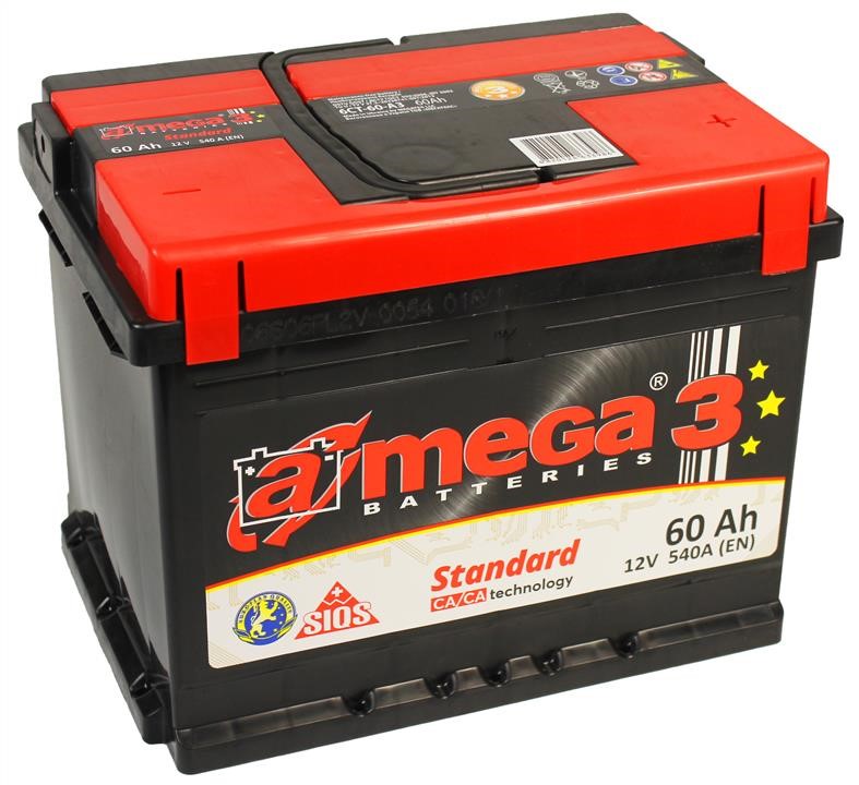 A-Mega AS-60-0 Battery A-Mega Standard 12V 60AH 540A(EN) R+ AS600