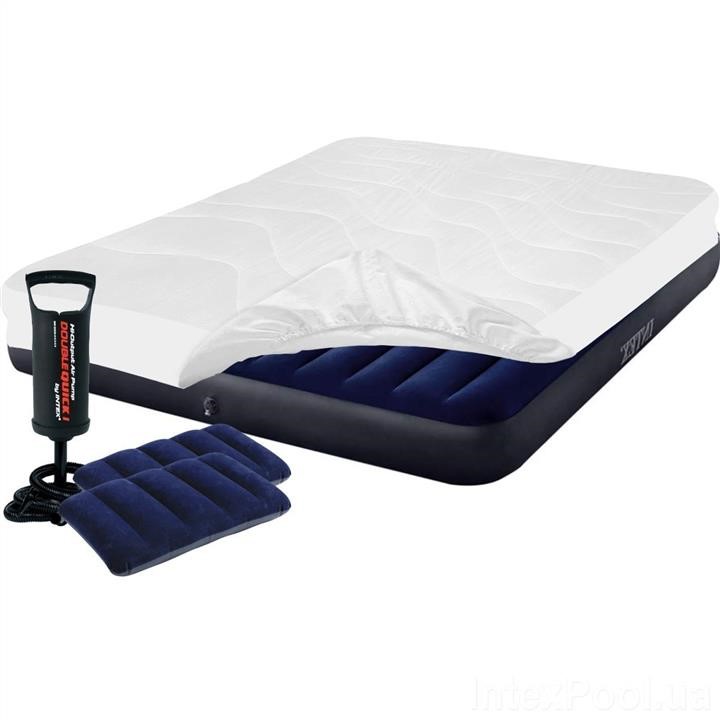 Intex 64755-3 Inflatable mattress 183 x 203 x 25 cm, with a mattress cover, two pillows and a manual pump. Double 647553