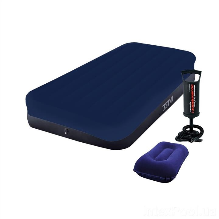 Intex 64757-3 Inflatable mattress 99 x 191 x 25 cm, with a pump, a mattress cover, pillow. Single 647573