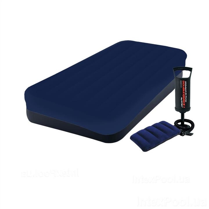 Intex 64141-3 Inflatable mattress 99 x 191 x 25 cm, with a mattress cover, pillow and hand pump. Single 641413