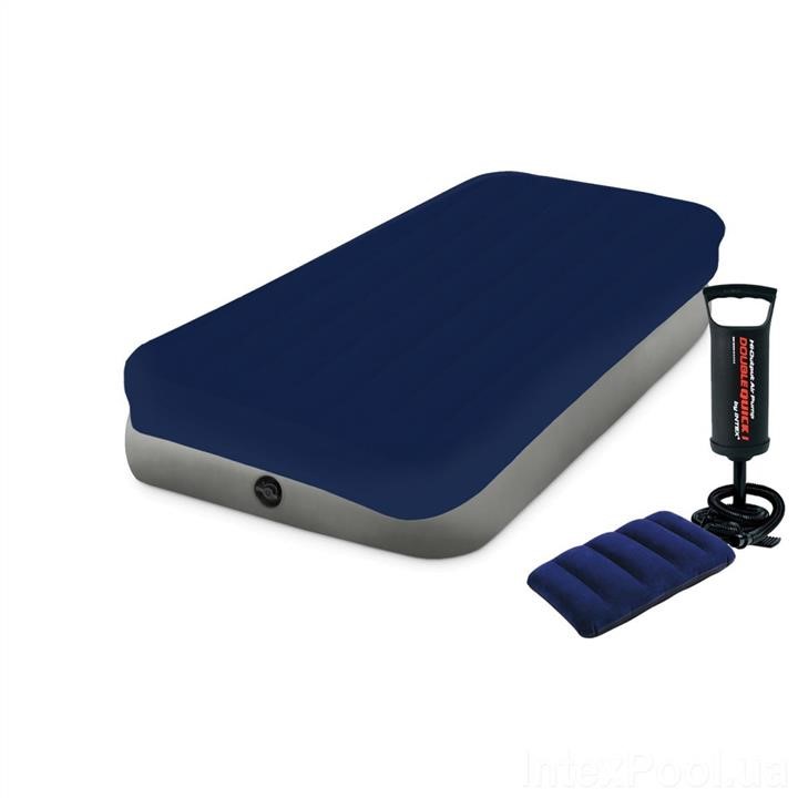 Intex 64107-3 Inflatable mattress 99 x 191 x 25 cm, with a mattress cover, pillow and hand pump. Single 641073