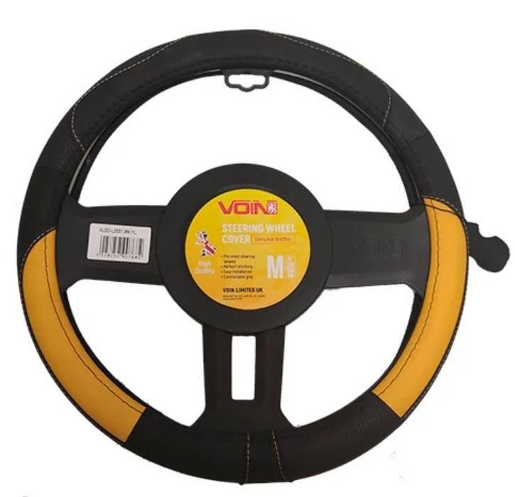Voin VLOD-L2031 BK/YL M Steering wheel cover black/yellow/perforated M (37-39 cm) VLODL2031BKYLM