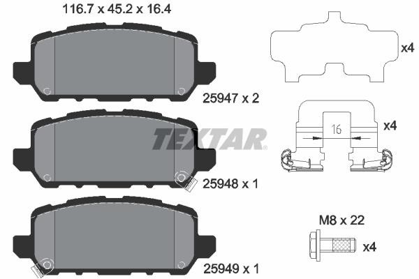 Textar 2594701 Rear disc brake pads, set 2594701
