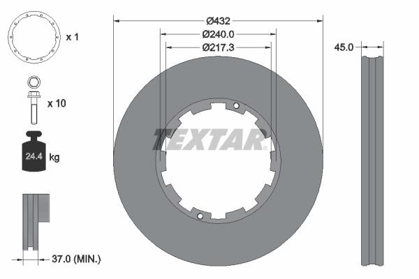 Textar 93145600 Rear ventilated brake disc 93145600