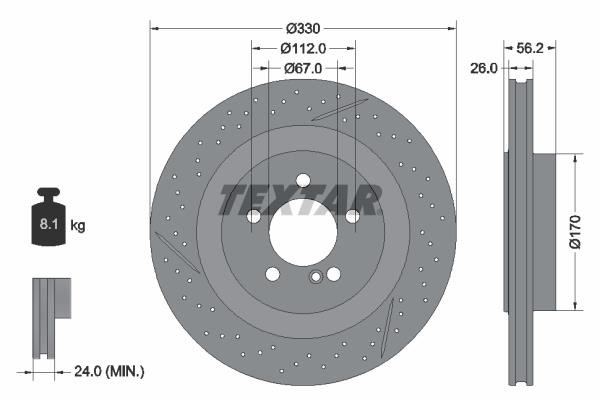 Textar 92151605 Rear ventilated brake disc 92151605