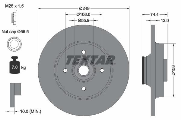 Textar 92168703 Rear brake disc, non-ventilated 92168703