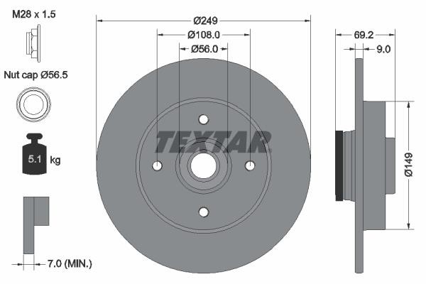 Textar 92202103 Rear brake disc, non-ventilated 92202103