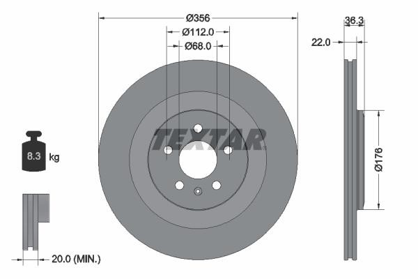 Textar 92241803 Rear ventilated brake disc 92241803