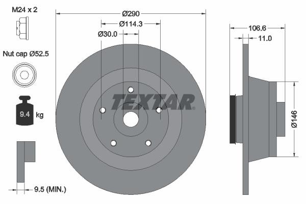 Textar 92269603 Rear brake disc, non-ventilated 92269603