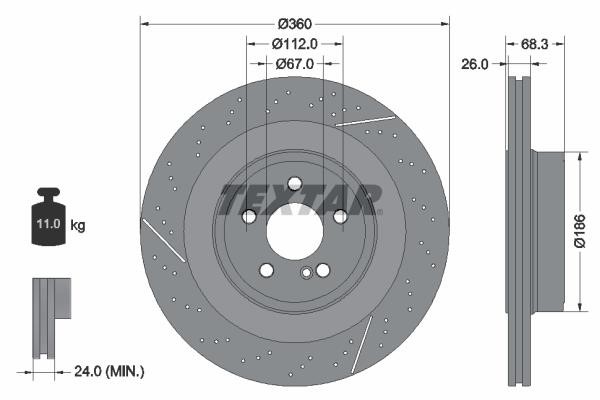 Textar 92283805 Ventilated brake disc with slotting and perforation 92283805
