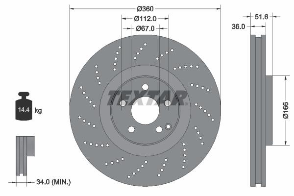 Textar 92283905 Ventilated brake disc with perforation 92283905