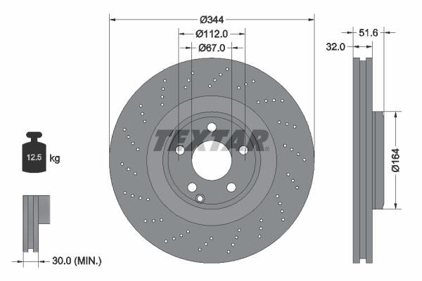 Textar 92289905 Ventilated brake disc with perforation 92289905
