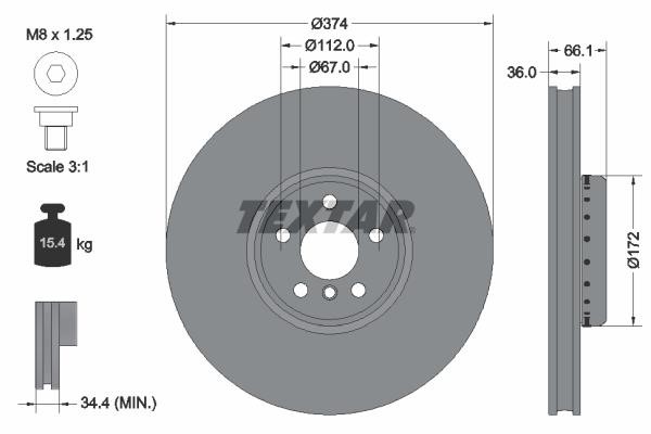 Textar 92290225 Ventilated disc brake, 1 pcs. 92290225