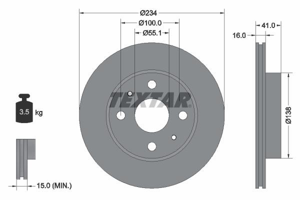 Textar 92285603 Front brake disc ventilated 92285603