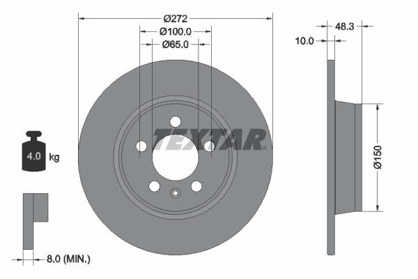 Textar 92292003 Rear brake disc, non-ventilated 92292003