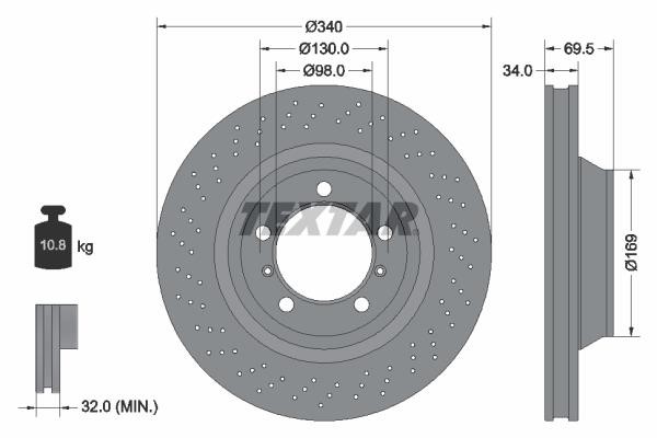 Textar 92287805 Ventilated brake disc with perforation 92287805