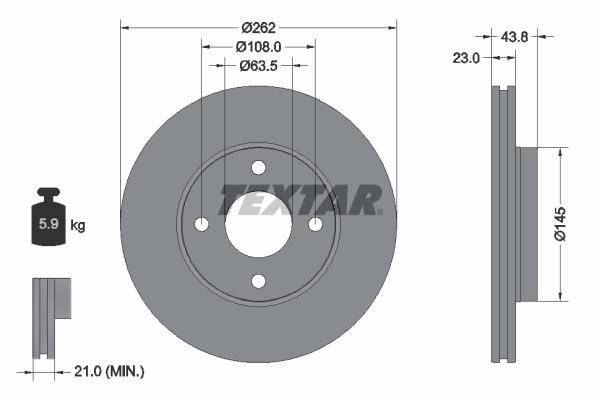 Textar 92292703 Ventilated disc brake, 1 pcs. 92292703