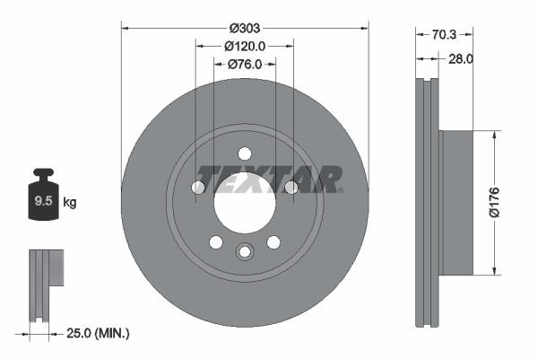 Textar 92288403 Ventilated disc brake, 1 pcs. 92288403