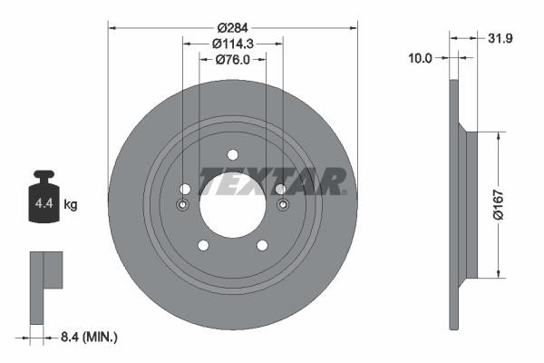 Textar 92293103 Rear brake disc, non-ventilated 92293103