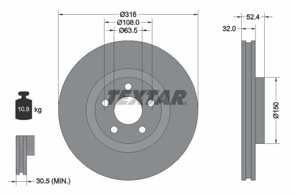 Textar 92293603 Ventilated disc brake, 1 pcs. 92293603