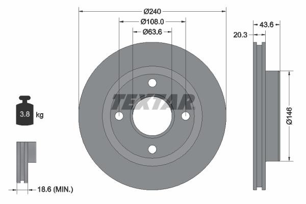 Textar 92294703 Ventilated disc brake, 1 pcs. 92294703