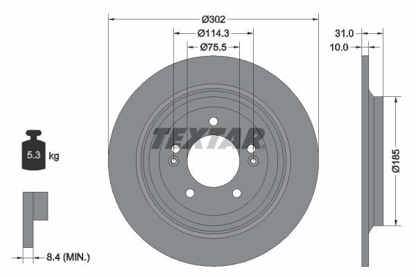 Textar 92294803 Unventilated brake disc 92294803