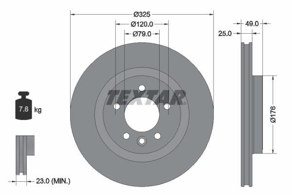 Textar 92307803 Rear ventilated brake disc 92307803