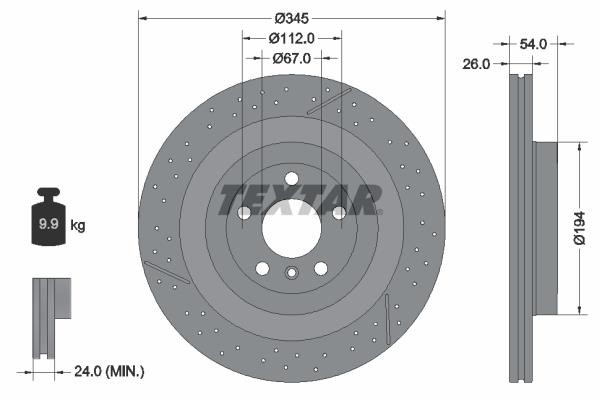 Textar 92307905 Rear ventilated brake disc 92307905