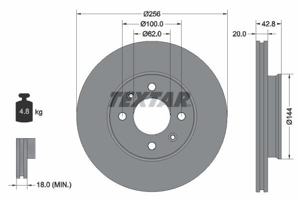 Textar 92295403 Front brake disc ventilated 92295403