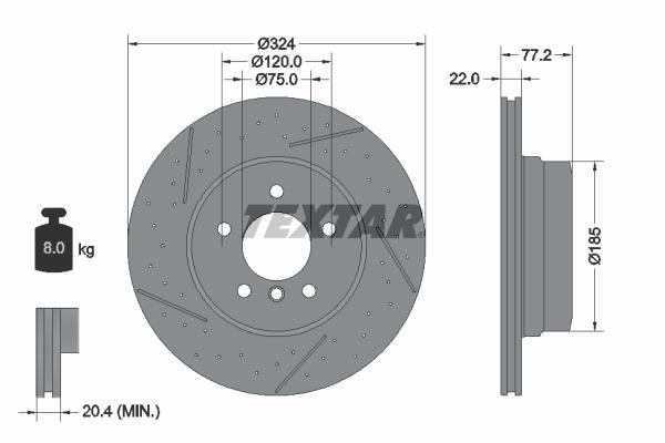 Textar 92295505 Rear ventilated brake disc 92295505