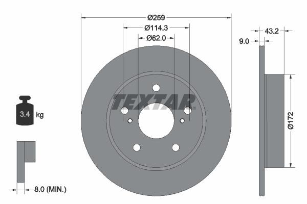 Textar 92308303 Rear brake disc, non-ventilated 92308303