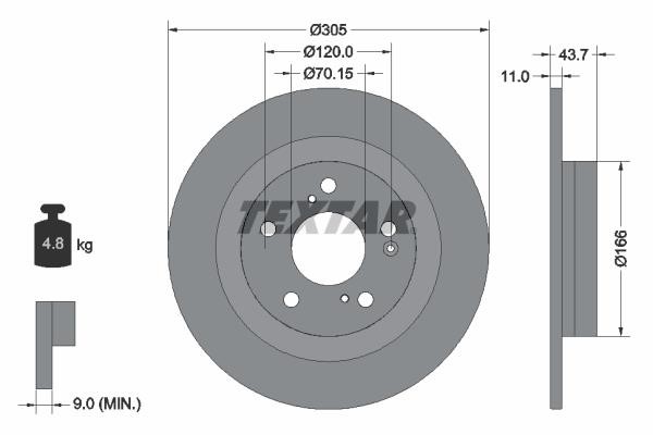 Textar 92308403 Rear brake disc, non-ventilated 92308403