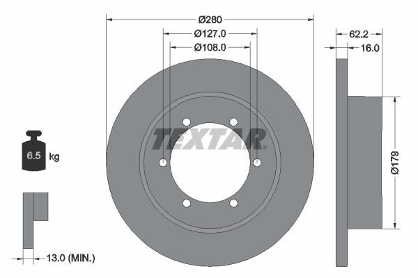 Textar 92308500 Rear brake disc, non-ventilated 92308500