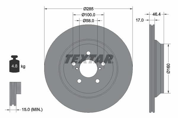 Textar 92309303 Rear ventilated brake disc 92309303