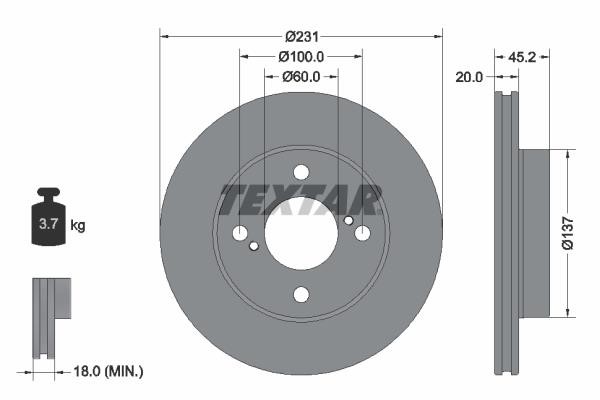 Textar 92309403 Front brake disc ventilated 92309403