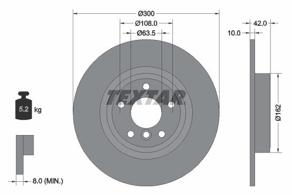 Textar 92309505 Rear brake disc, non-ventilated 92309505