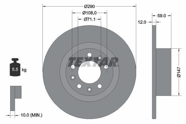Textar 92313603 Rear brake disc, non-ventilated 92313603
