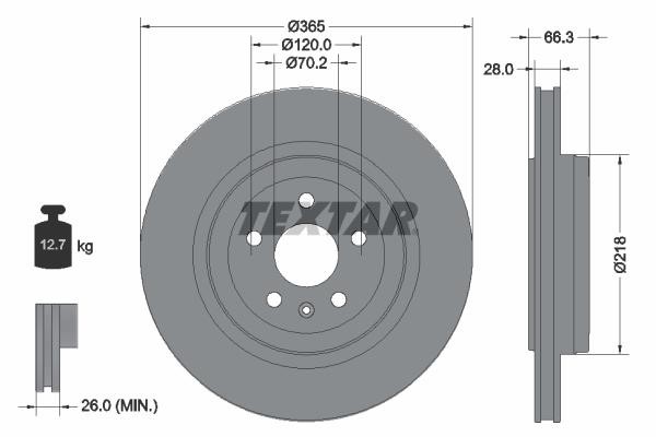 Textar 92313803 Rear ventilated brake disc 92313803