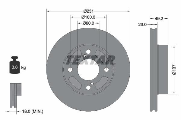 Textar 92314003 Front brake disc ventilated 92314003
