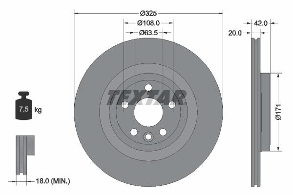 Textar 92314305 Rear ventilated brake disc 92314305