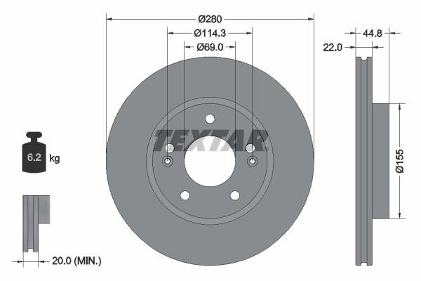 Textar 92314703 Front brake disc ventilated 92314703