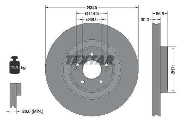 Textar 92314805 Front brake disc ventilated 92314805