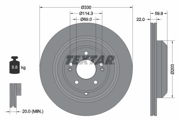 Textar 92314905 Rear ventilated brake disc 92314905