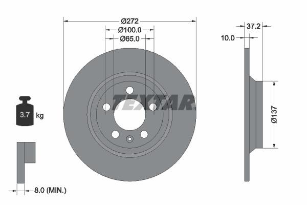 Textar 92315303 Rear brake disc, non-ventilated 92315303