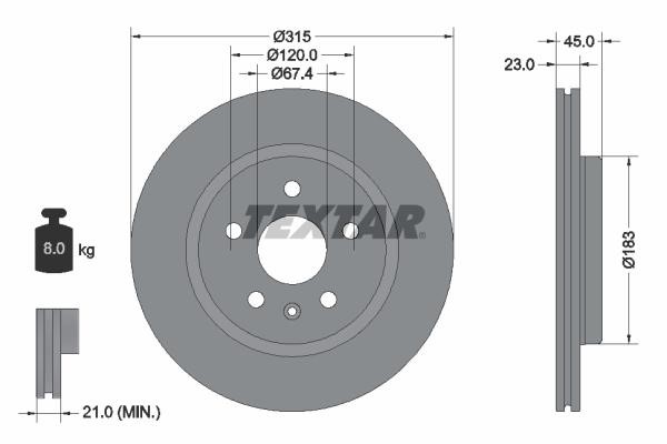 Textar 92315803 Rear ventilated brake disc 92315803