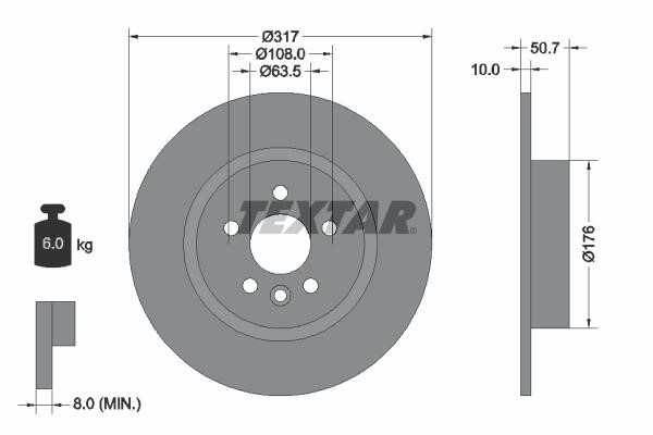 Textar 92300403 Rear brake disc, non-ventilated 92300403