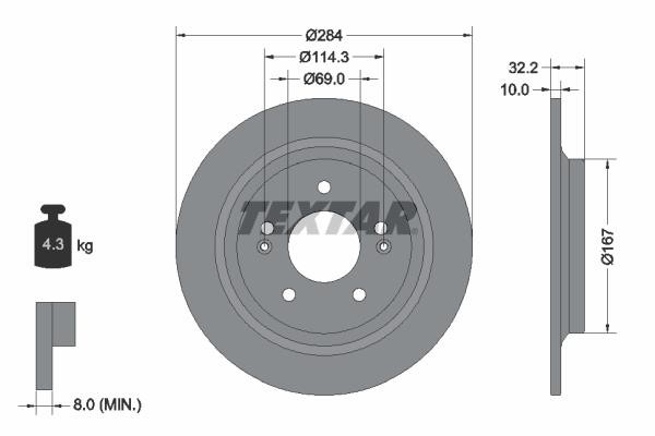 Textar 92316303 Rear brake disc, non-ventilated 92316303