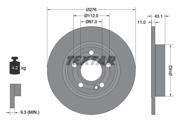 Textar 92316803 Rear brake disc, non-ventilated 92316803