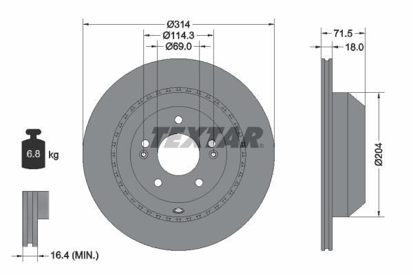 Textar 92300803 Rear ventilated brake disc 92300803