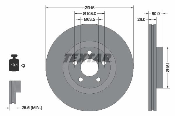 Textar 92317203 Front brake disc ventilated 92317203